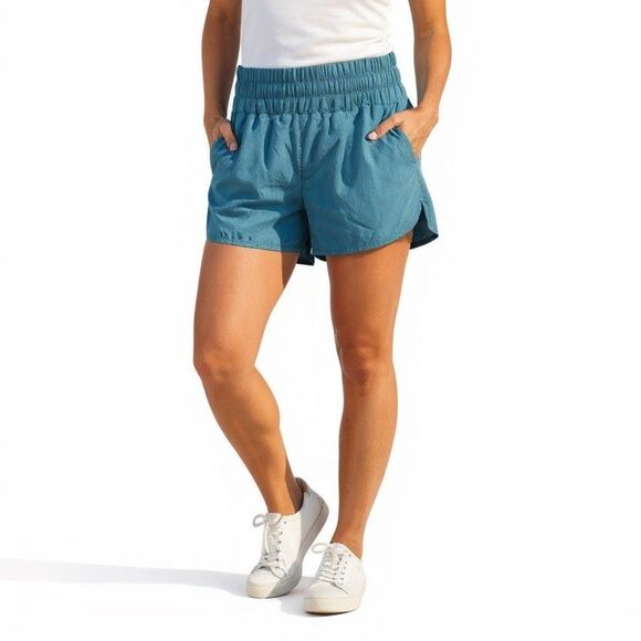 Free People Movement The Way Home Shorts Women Small Blue High Rise Smocked - Picture 1 of 12